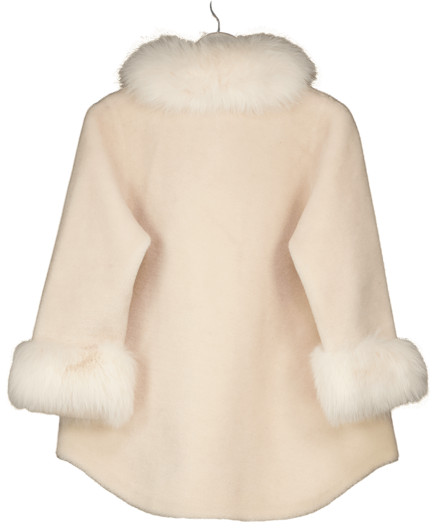 Santinni London Cream 'scarlett' Wool Shealring And Faux Fur Cape Coat UK S - Reliked