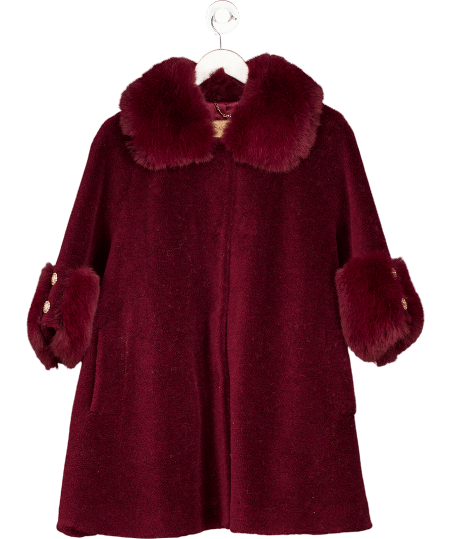 Santinni London Red 'marilyn' Wool Shearling Embellished Swing Coat In Rosso UK XS - Reliked