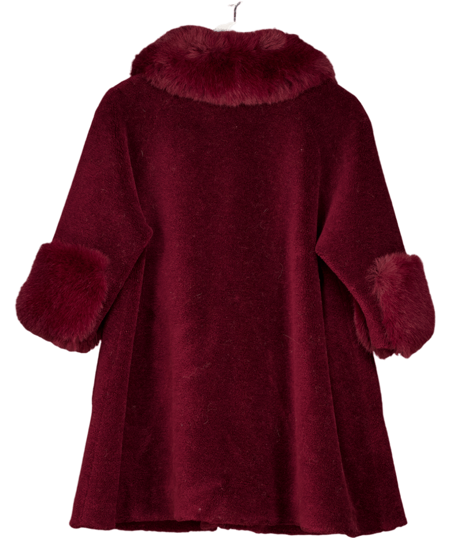 Santinni London Red 'marilyn' Wool Shearling Embellished Swing Coat In Rosso UK XS - Reliked