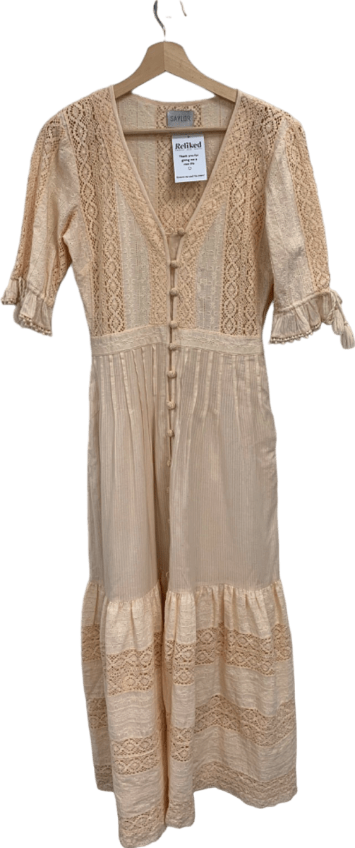 Saylor New York Blush Pink Lace Inset Midi Dress UK S - Reliked