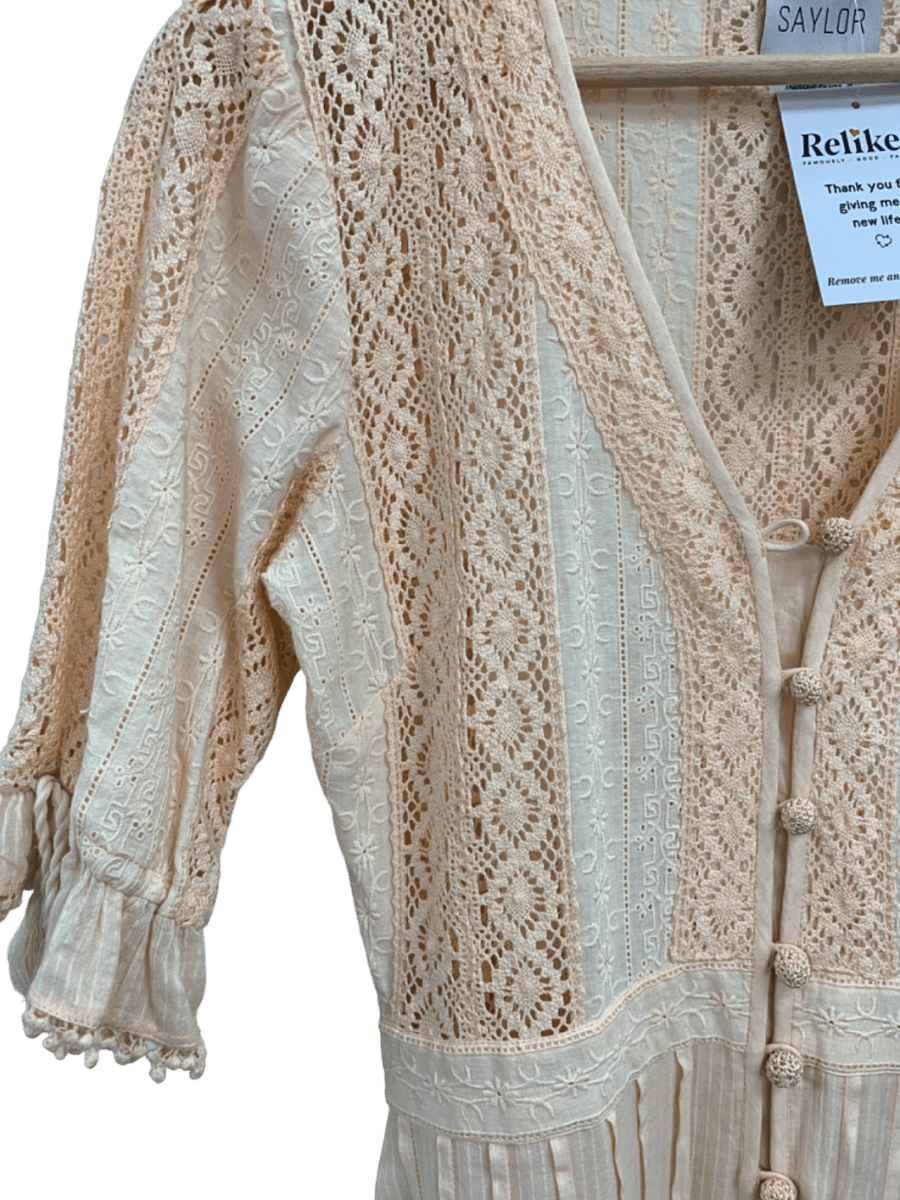 Saylor New York Blush Pink Lace Inset Midi Dress UK S - Reliked