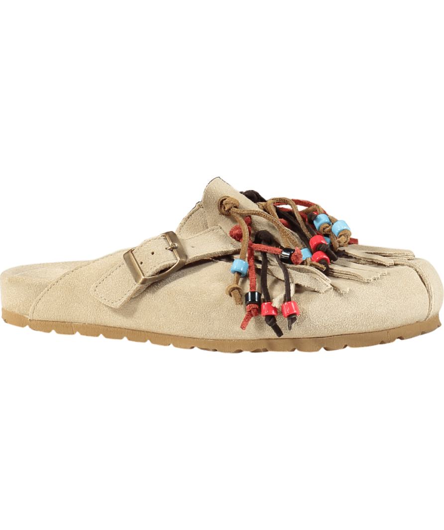 Scarosso Beige Suede Fringed And Beaded Mules UK 5 EU 38 👠 - Reliked