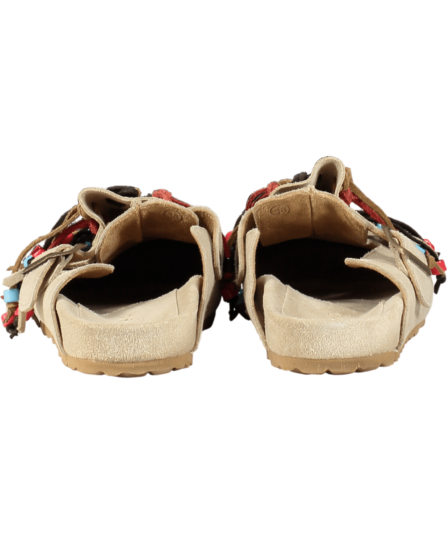 Scarosso Beige Suede Fringed And Beaded Mules UK 5 EU 38 👠 - Reliked