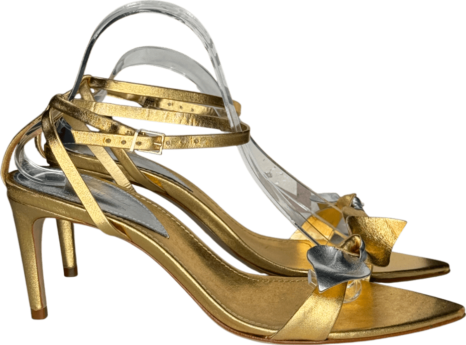 Schutz Metallic Gold/silver Leather Bow Detail Heeled Sandals UK 8 EU 41 👠 - Reliked
