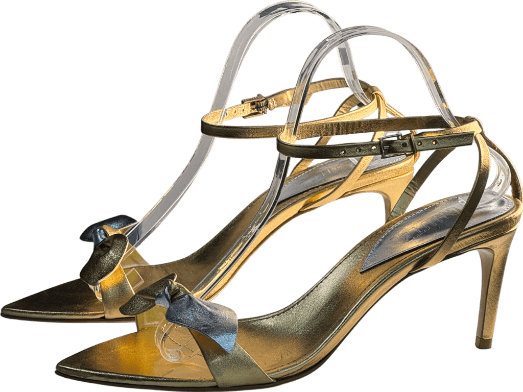 Schutz Metallic Gold/silver Leather Bow Detail Heeled Sandals UK 8 EU 41 👠 - Reliked