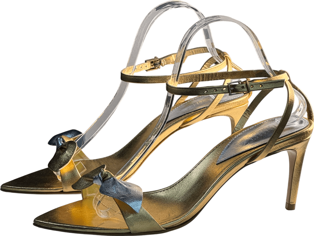 Schutz Metallic Gold/silver Leather Bow Detail Heeled Sandals UK 8 EU 41 👠 - Reliked