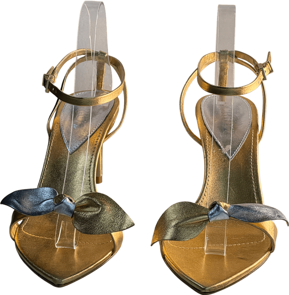 Schutz Metallic Gold/silver Leather Bow Detail Heeled Sandals UK 8 EU 41 👠 - Reliked