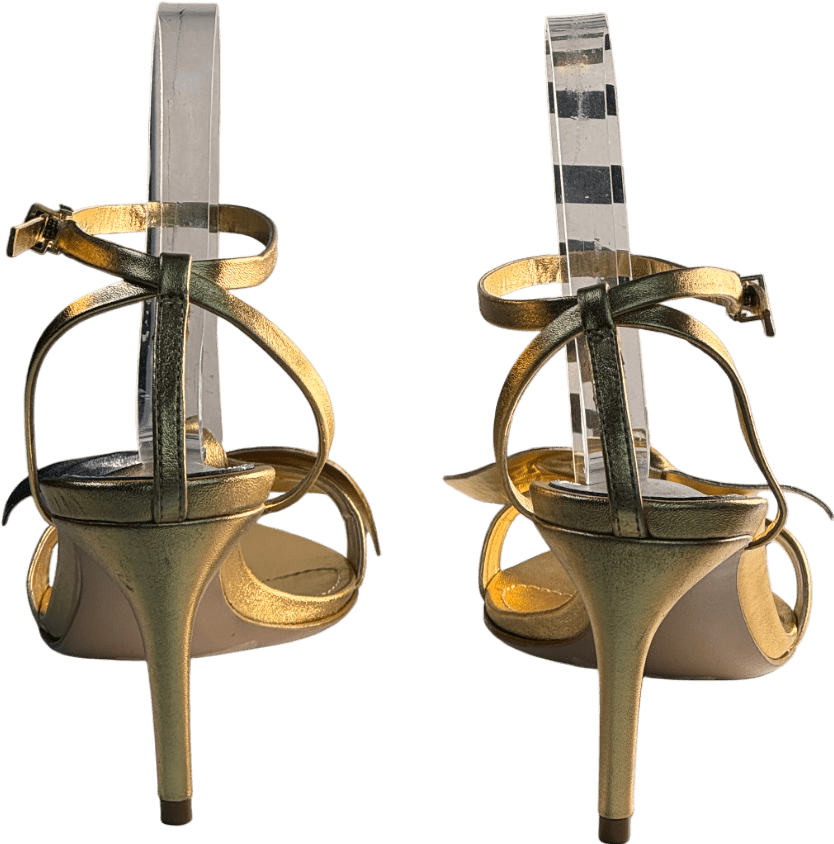 Schutz Metallic Gold/silver Leather Bow Detail Heeled Sandals UK 8 EU 41 👠 - Reliked