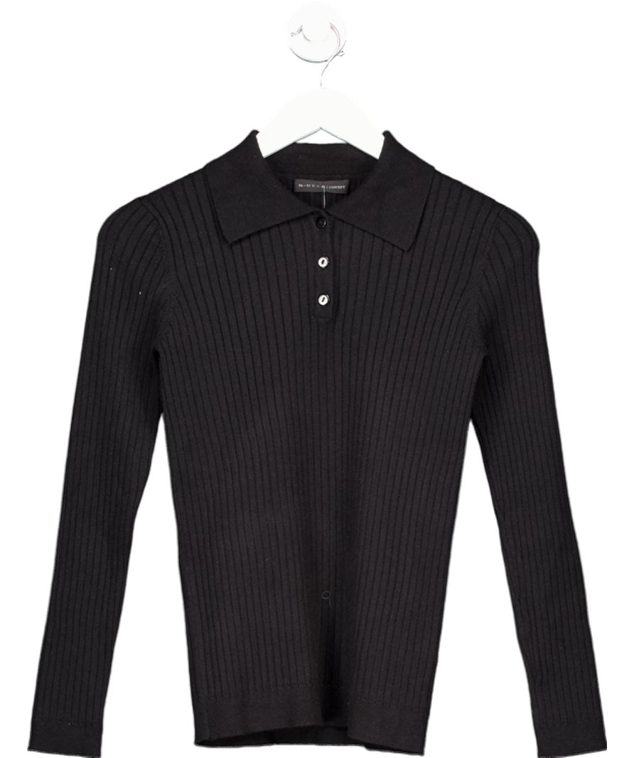 S.DEER Black Ribbed Knit Polo Jumper UK S - Reliked