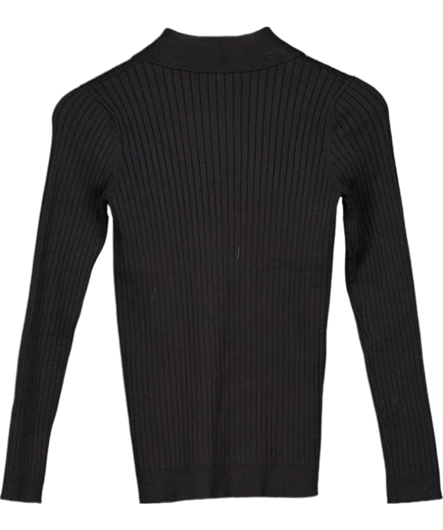 S.DEER Black Ribbed Knit Polo Jumper UK S - Reliked