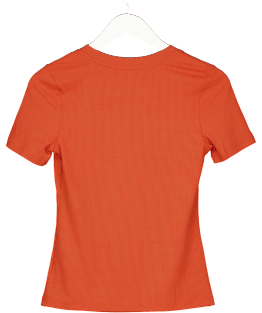 S.Deer Burnt Orange Ribbed Square Neck Top UK S - Reliked