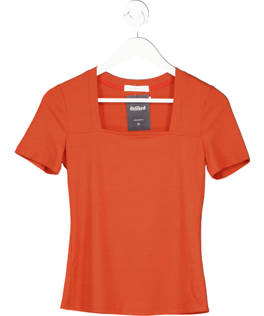 S.Deer Burnt Orange Ribbed Square Neck Top UK S - Reliked