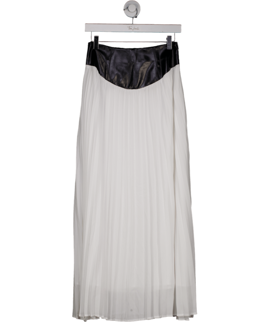 S.DEER White Faux Leather Waist Detail Pleated Maxi Skirt UK S - Reliked
