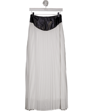 S.DEER White Faux Leather Waist Detail Pleated Maxi Skirt UK S