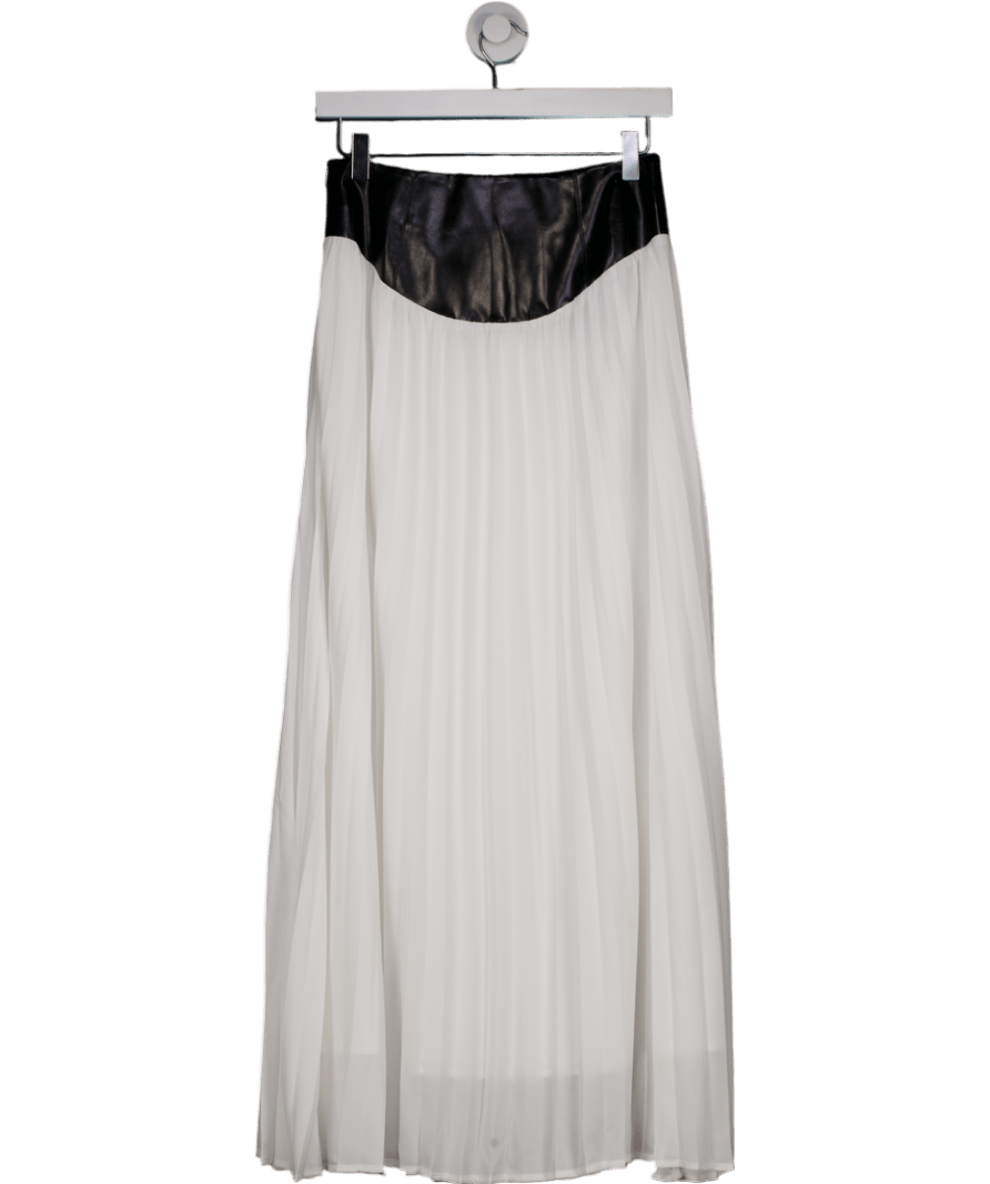 S.DEER White Faux Leather Waist Detail Pleated Maxi Skirt UK S - Reliked