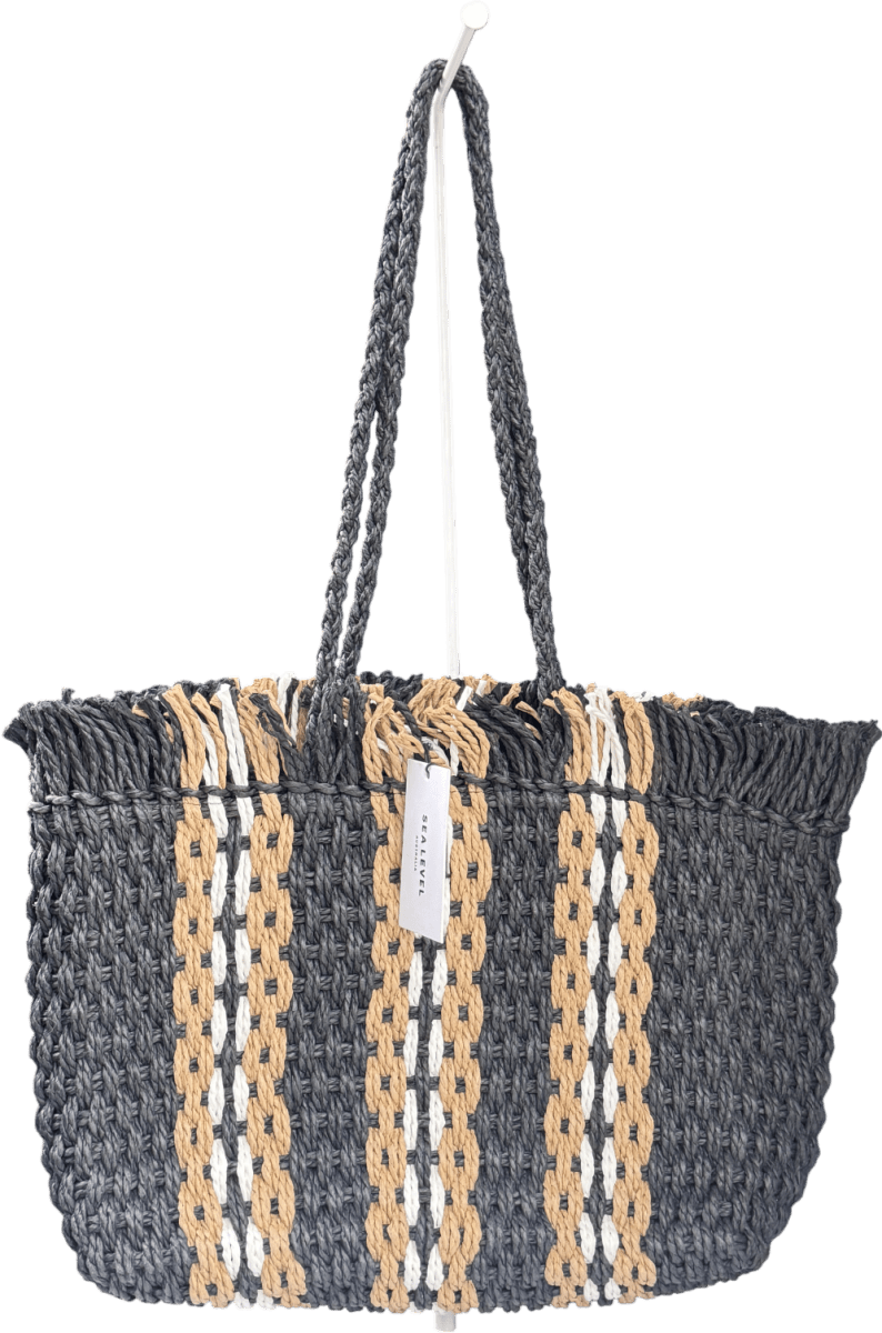 sea level Black Straw Weave Beach Bag - Reliked