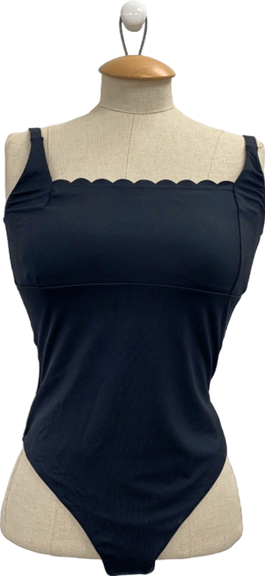 Sea Level Swim Black Scalloped Square Neck Bralette One Piece Swimsuit UK 12 - Reliked