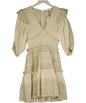 Sea New York Cream Marley Pleated Smocked Mini Dress Us4 UK 8