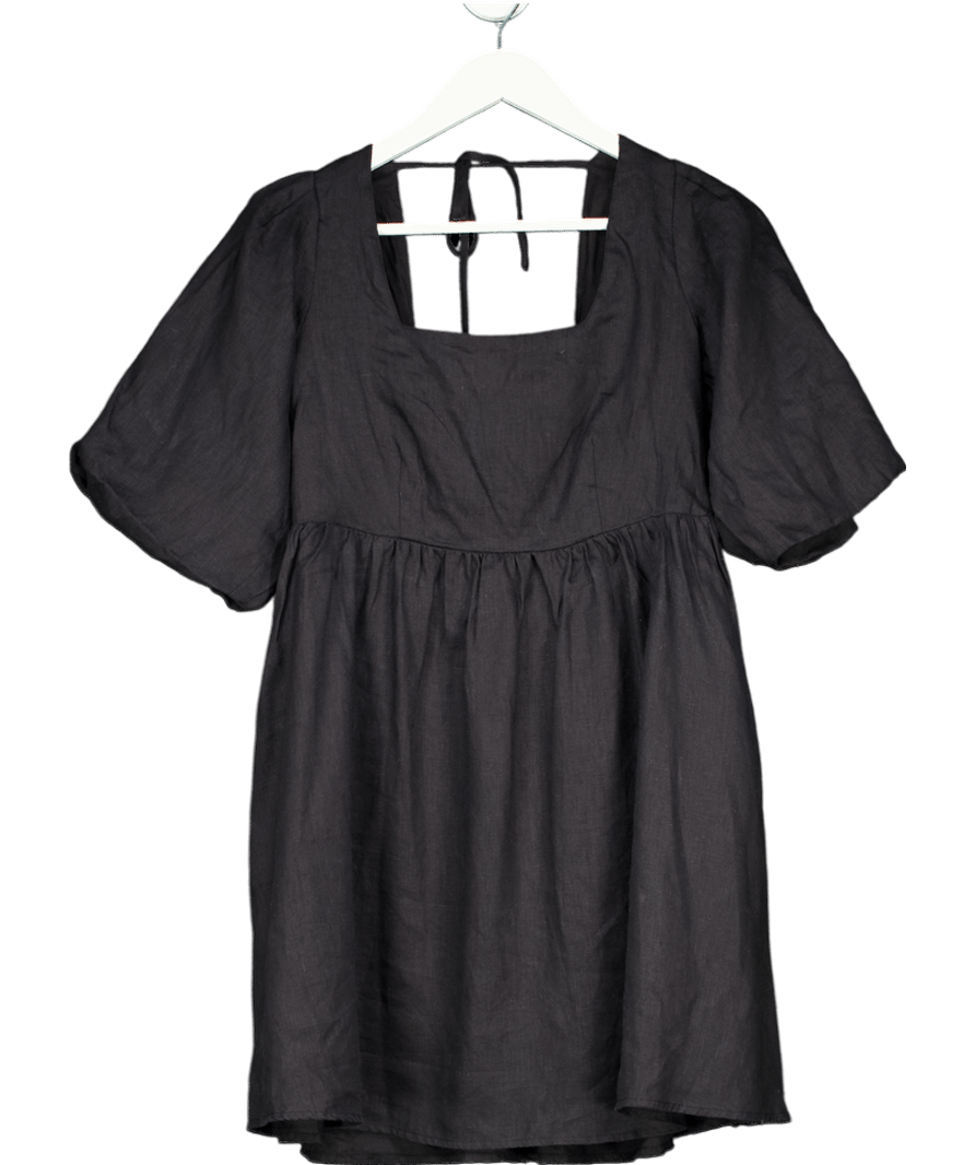 Seafolly Black Puff Sleeve Square Neck Mini Dress UK XS - Reliked