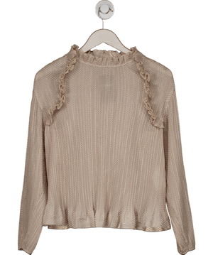 See by Chloé Beige / Metallic Plisse Ruffle Trim Blouse Fr36 UK 8
