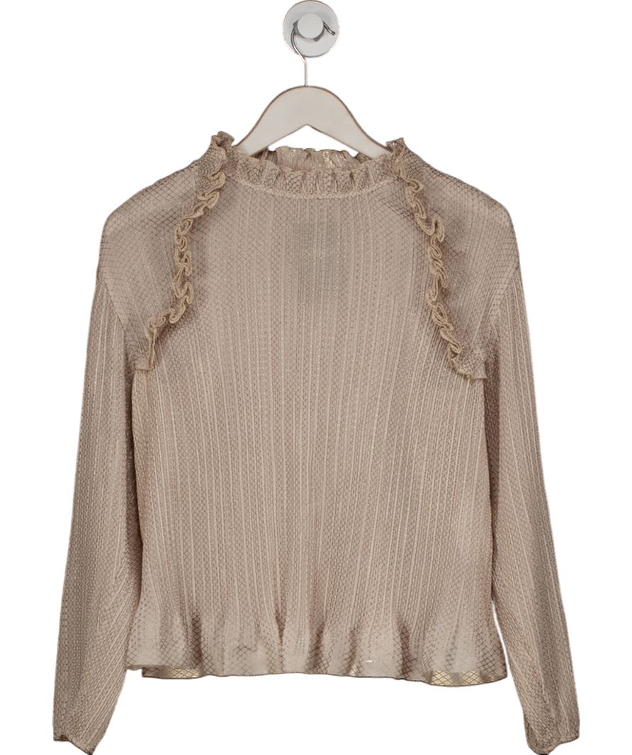 See by Chloé Beige / Metallic Plisse Ruffle Trim Blouse Fr36 UK 8 - Reliked