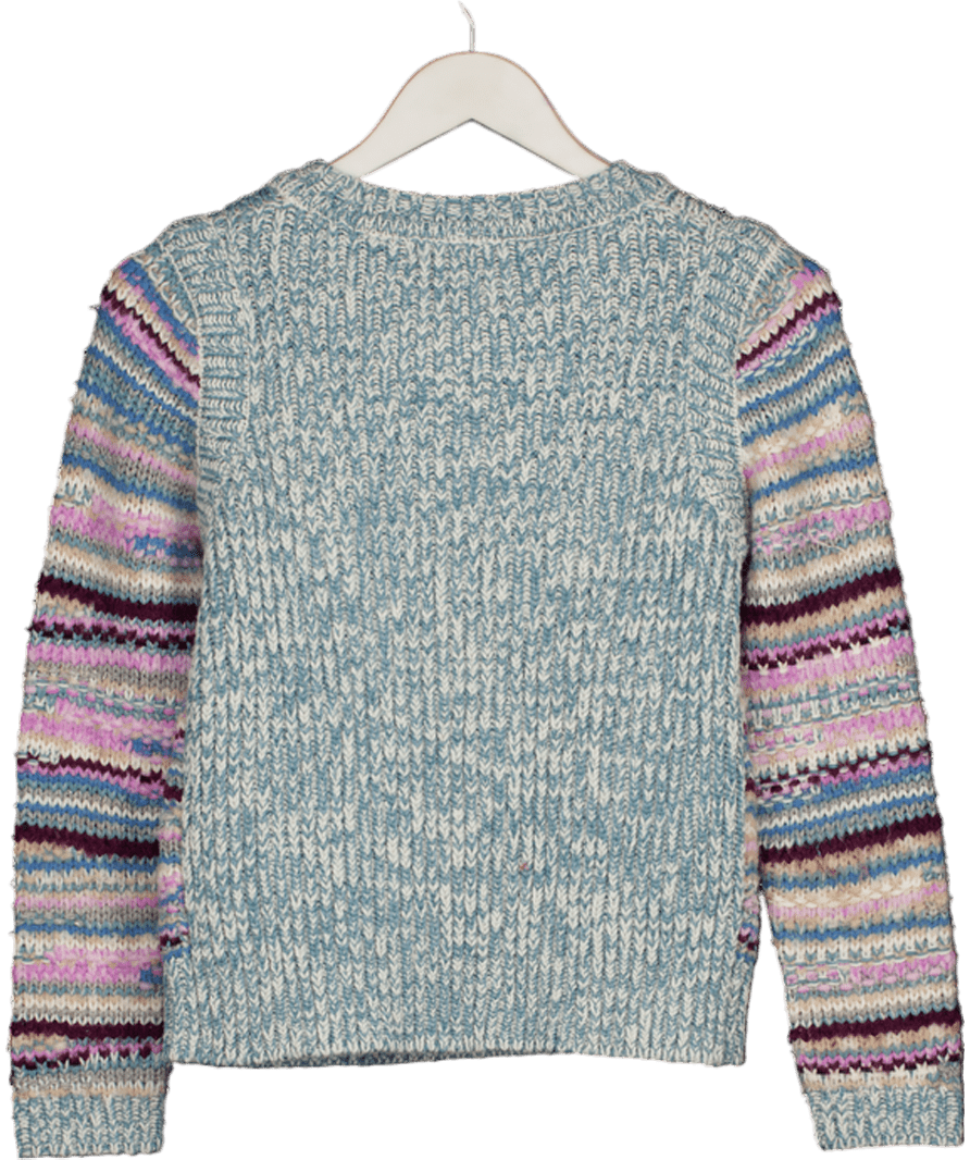 See by Chloé Dusty Blue Alpaca Blend Striped Intarsia Knit Jumper UK S - Reliked