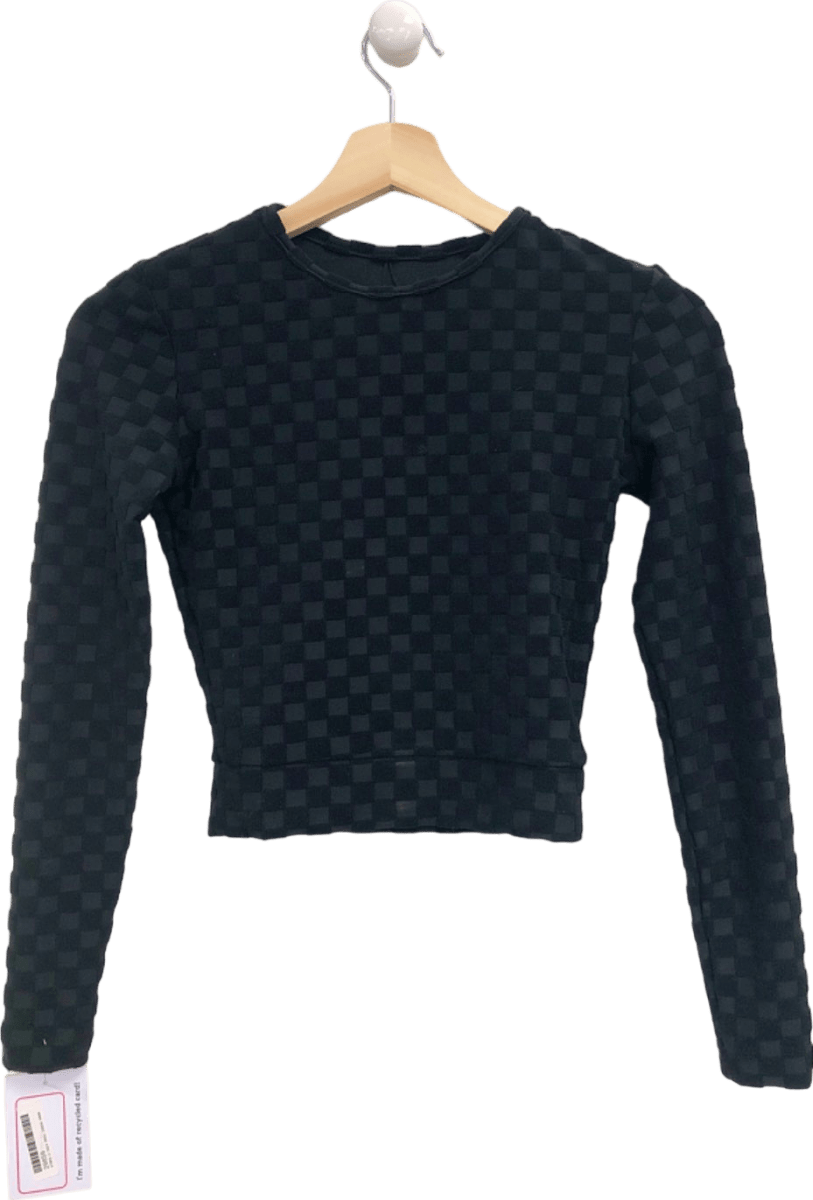 Seea Black Checkers Long Sleeve Top UK XS - Reliked