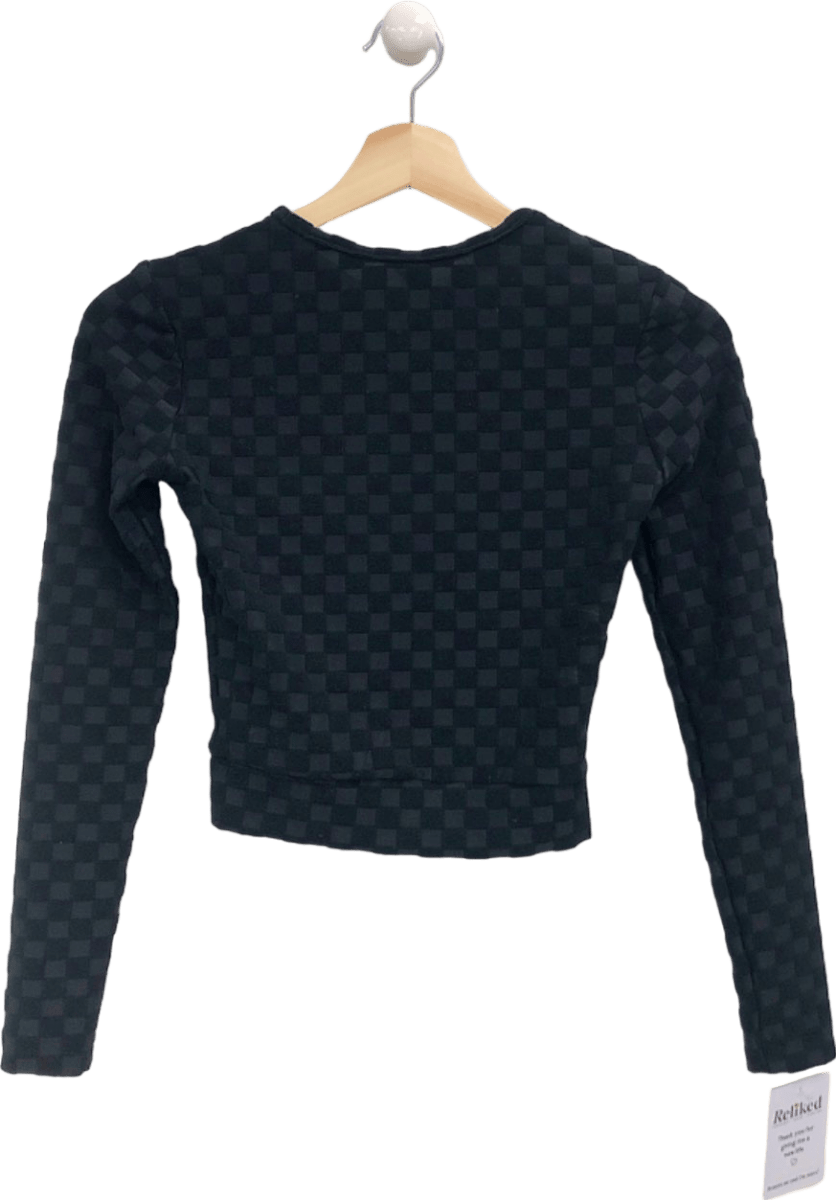 Seea Black Checkers Long Sleeve Top UK XS - Reliked