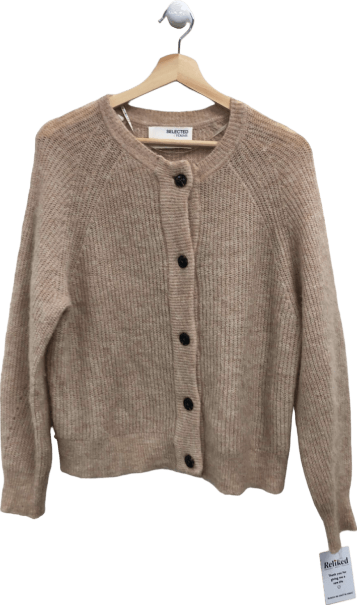 Selected Femme Beige LULU LS Knit Short Cardigan UK XS - Reliked