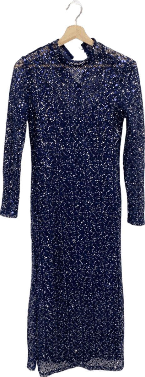 Selected Femme Dark Sapphire Sequins Dress D2 Style Slfannie Ankle UK M - Reliked