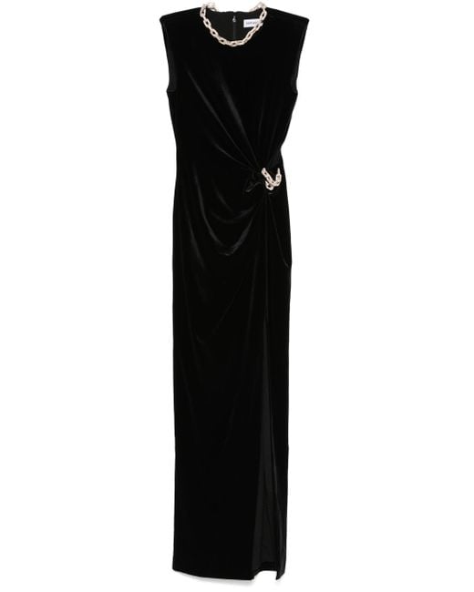 Self-Portrait Black Velvet Embellished Chain Maxi Dress UK 8