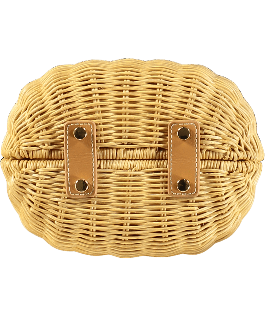 Self - Portrait Beige Rattan Bag With Crystal Bow Keychain - Reliked