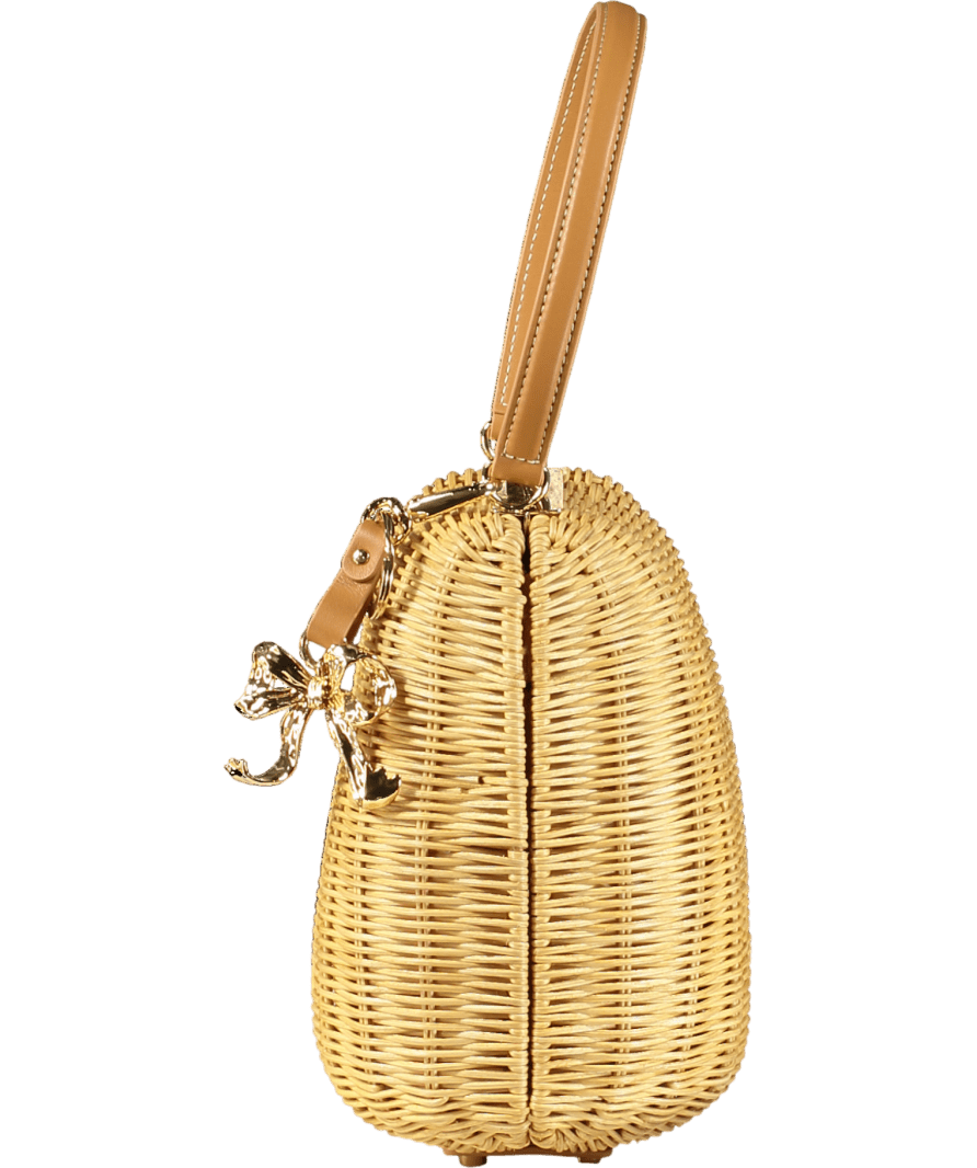 Self - Portrait Beige Rattan Bag With Crystal Bow Keychain - Reliked