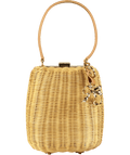 Self - Portrait Beige Rattan Bag With Crystal Bow Keychain - Reliked