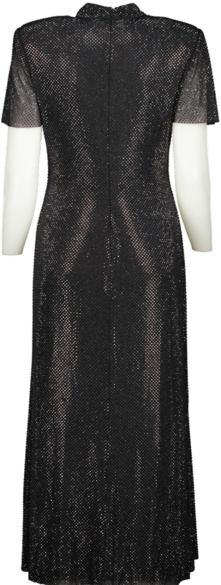 Self - portrait Black Crystal - embellished Gathered Tulle Midi Dress UK 12 - Reliked