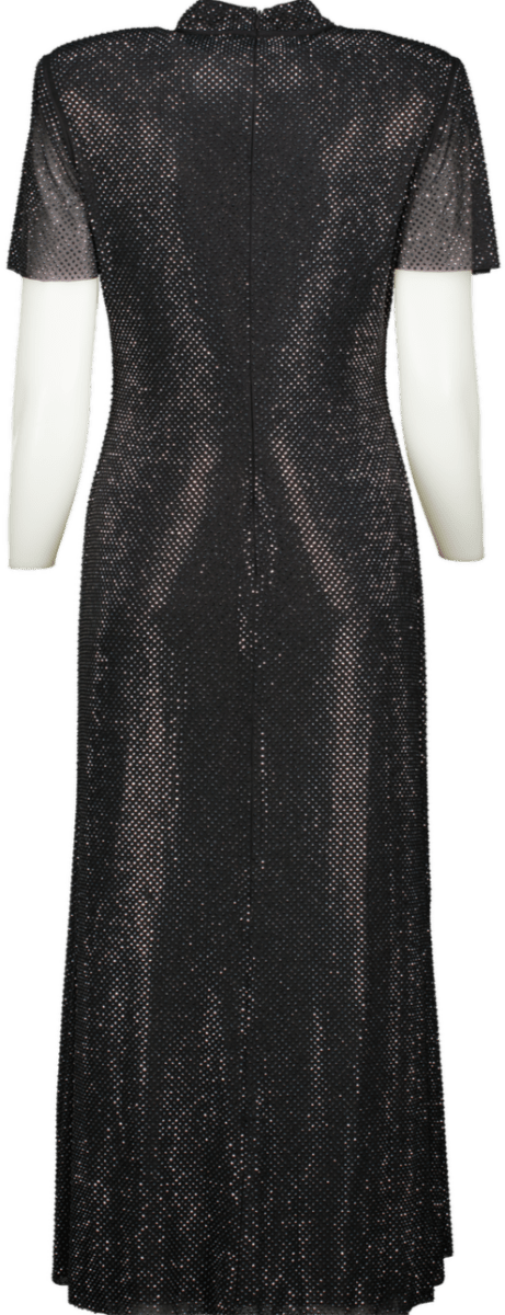 Self - Portrait Black Crystal - embellished Gathered Tulle Midi Dress UK 14 - Reliked