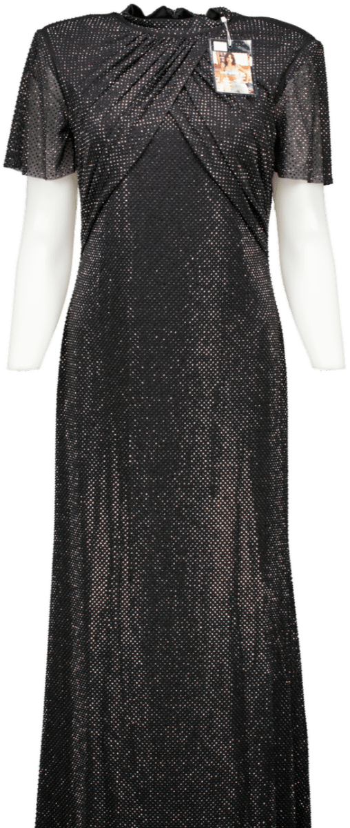 Self - portrait Black Crystal - embellished Gathered Tulle Midi Dress UK 6 - Reliked