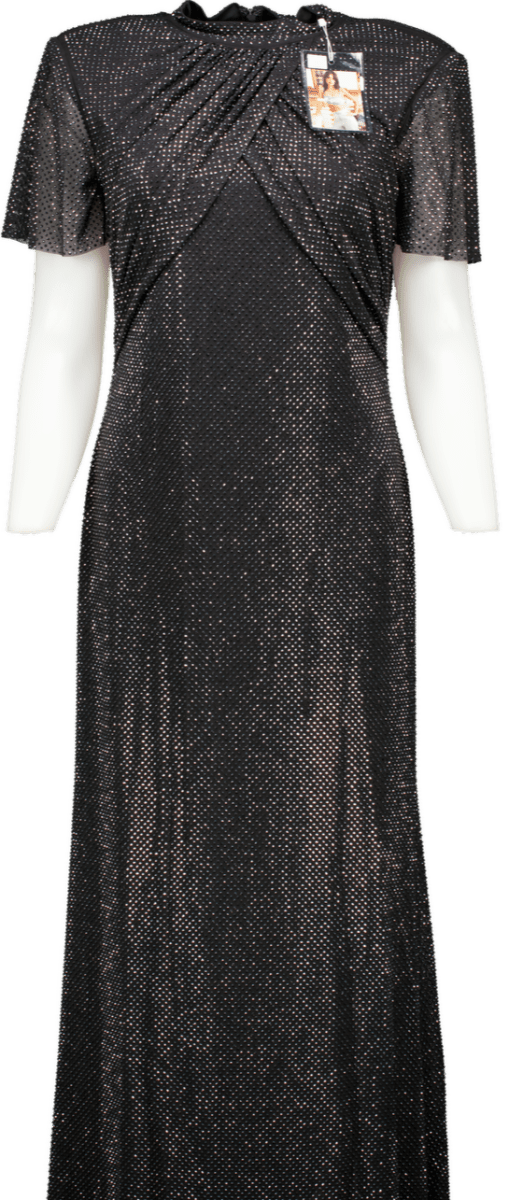 Self - Portrait Black Crystal - embellished Gathered Tulle Midi Dress UK 8 - Reliked