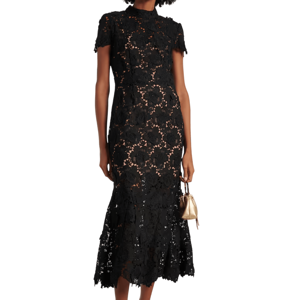 Self - Portrait Black Flower Lace Midi Dress UK 12 - Reliked