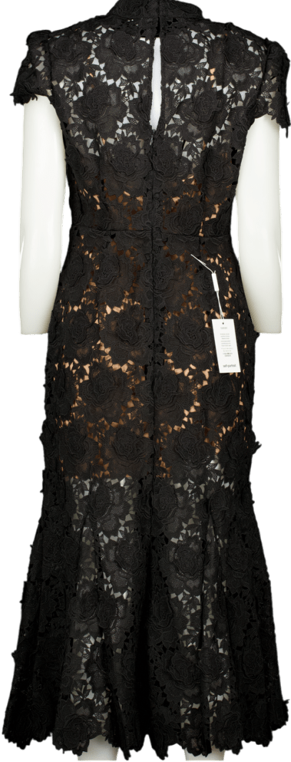 Self - Portrait Black Flower Lace Midi Dress UK 8 - Reliked