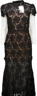 Self - Portrait Black Flower Lace Midi Dress UK 8 - Reliked