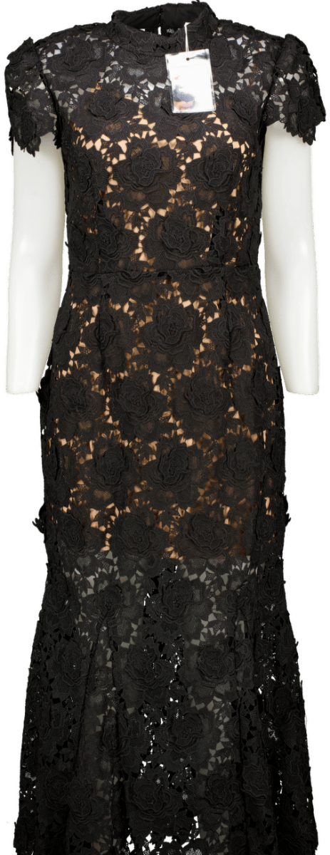 Self - Portrait Black Flower Lace Midi Dress UK 8 - Reliked
