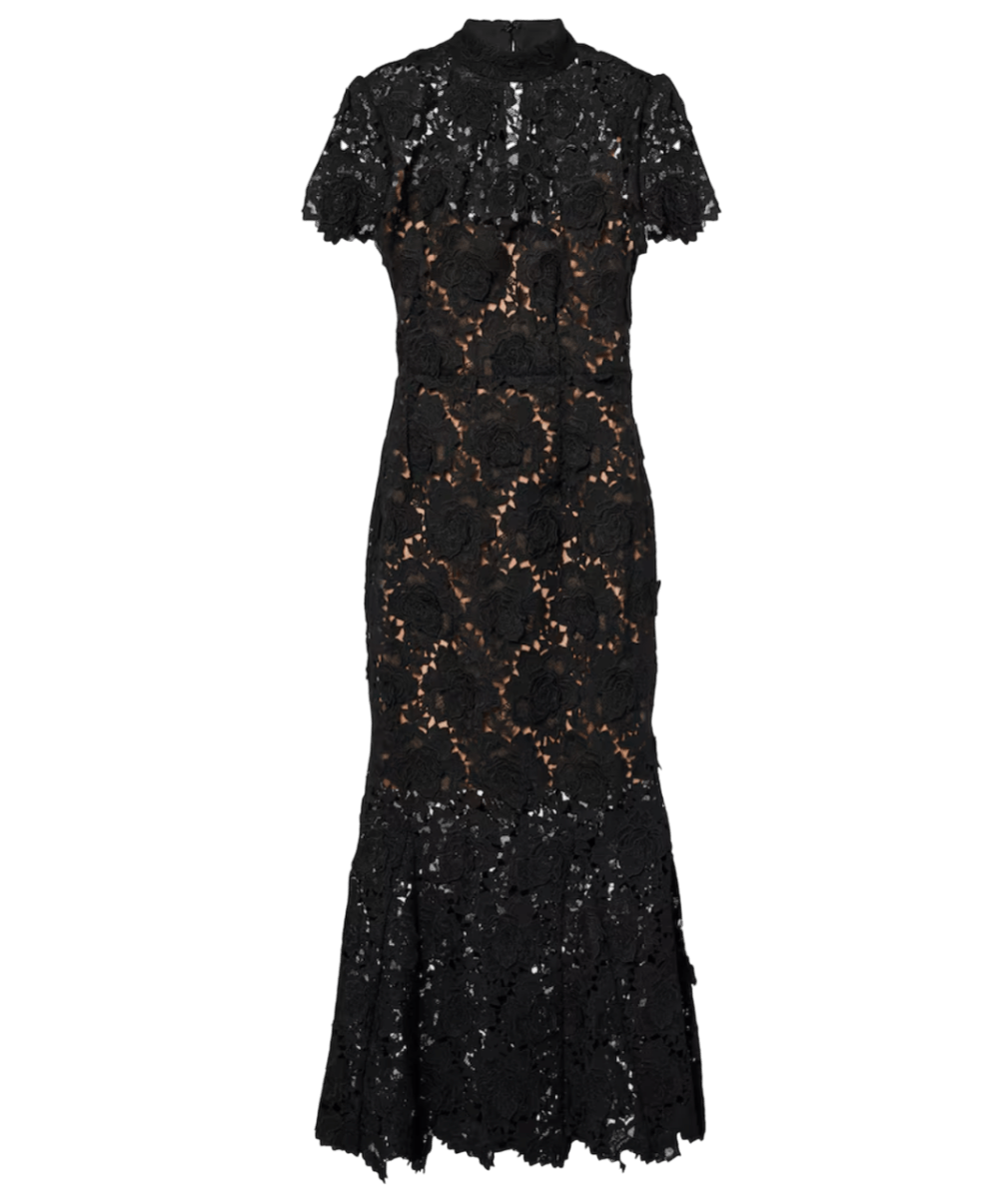 Self - Portrait Black Flower Lace Midi Dress UK 8 - Reliked