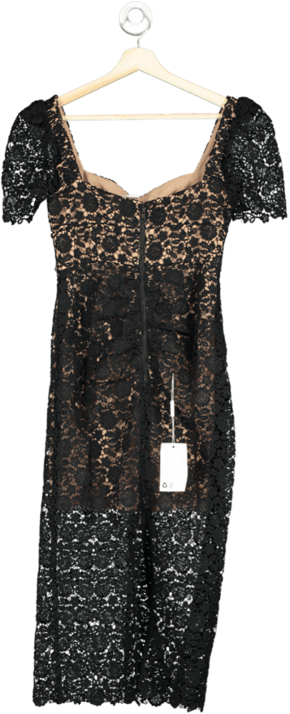 Self Portrait Black Guipure Lace Fitted Midi Dress with Diamante details UK 4 - Reliked