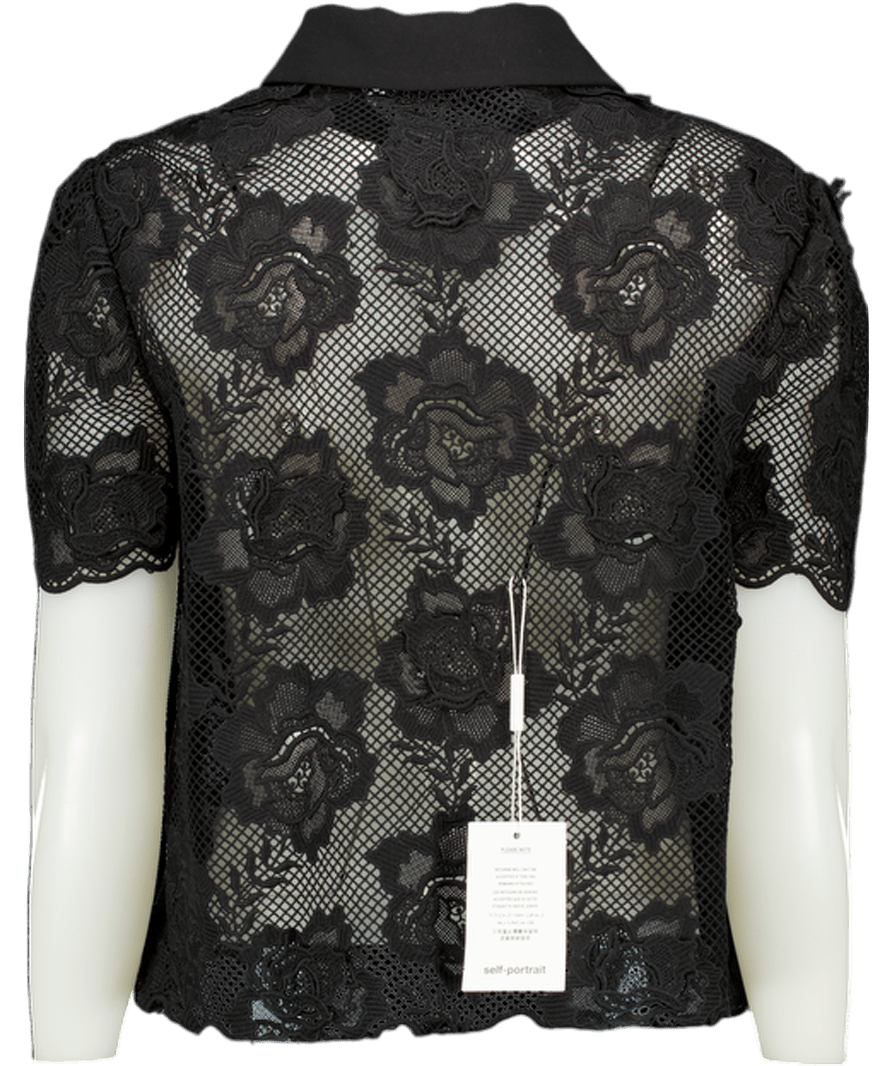 Self - Portrait Black Lace Shirt With Crystal Buttons UK 16 - Reliked