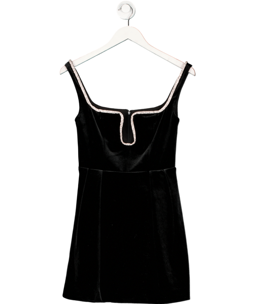 Self - Portrait Black Velvet Embellished Sweetheart Neck Mini Dress UK 6 - Reliked
