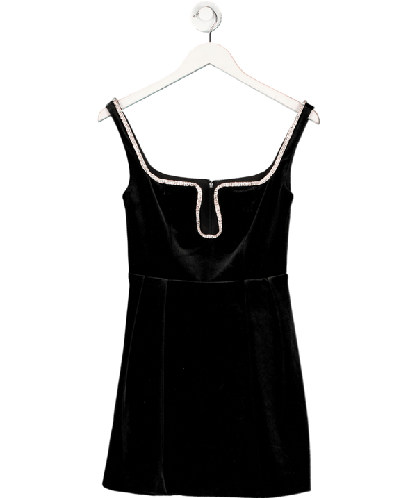 Self Portrait Black Velvet Embellished Sweetheart Neck Mini Dress UK 6
