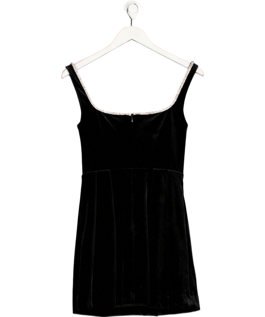 Self - Portrait Black Velvet Embellished Sweetheart Neck Mini Dress UK 6 - Reliked