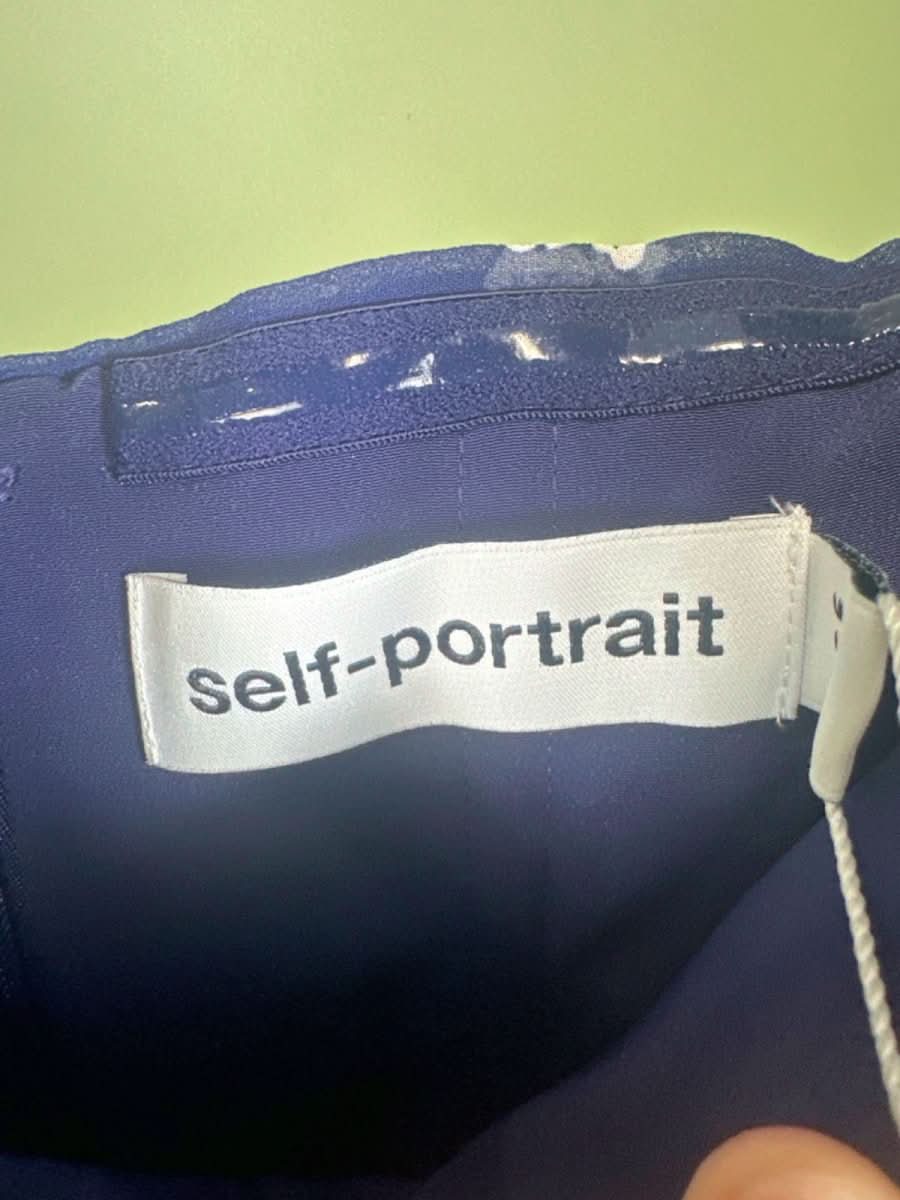 Self - Portrait Blue Pansy Print Pleated Chiffon Maxi Dress UK 8 - Reliked