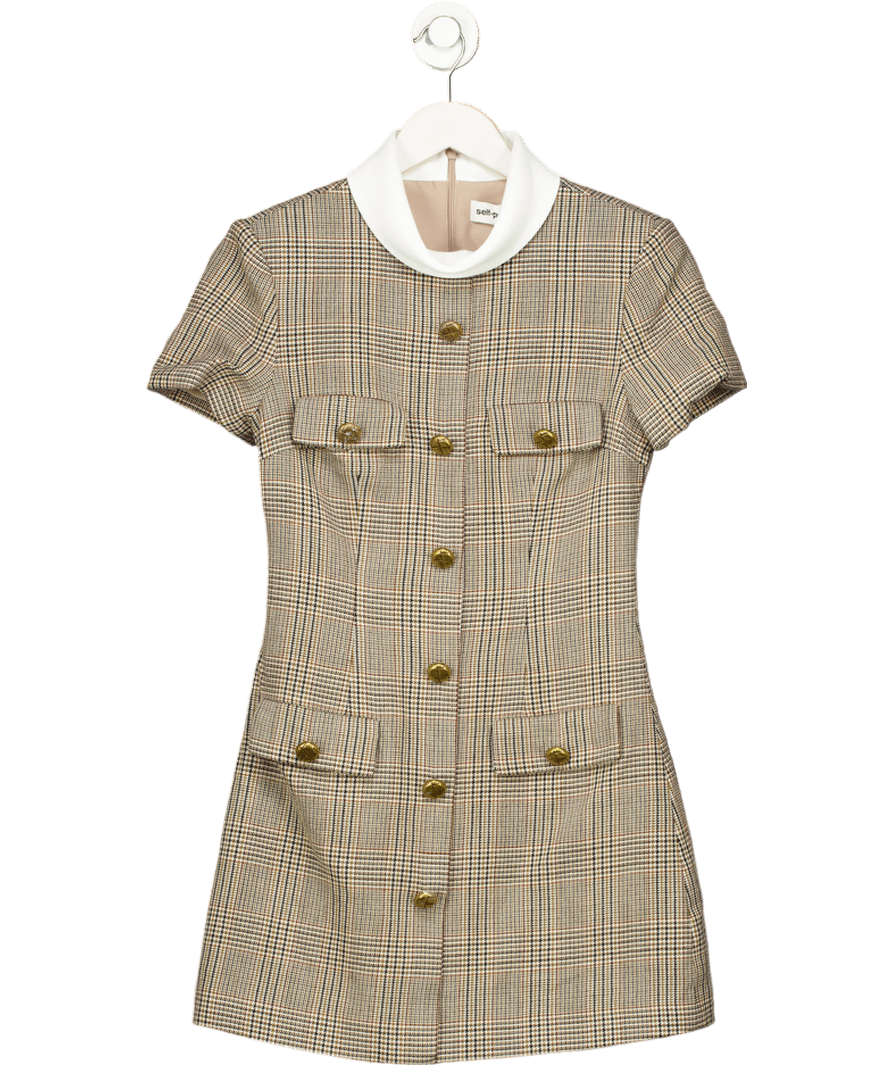 Self - Portrait Brown Check Wool Mini Dress UK 8 - Reliked